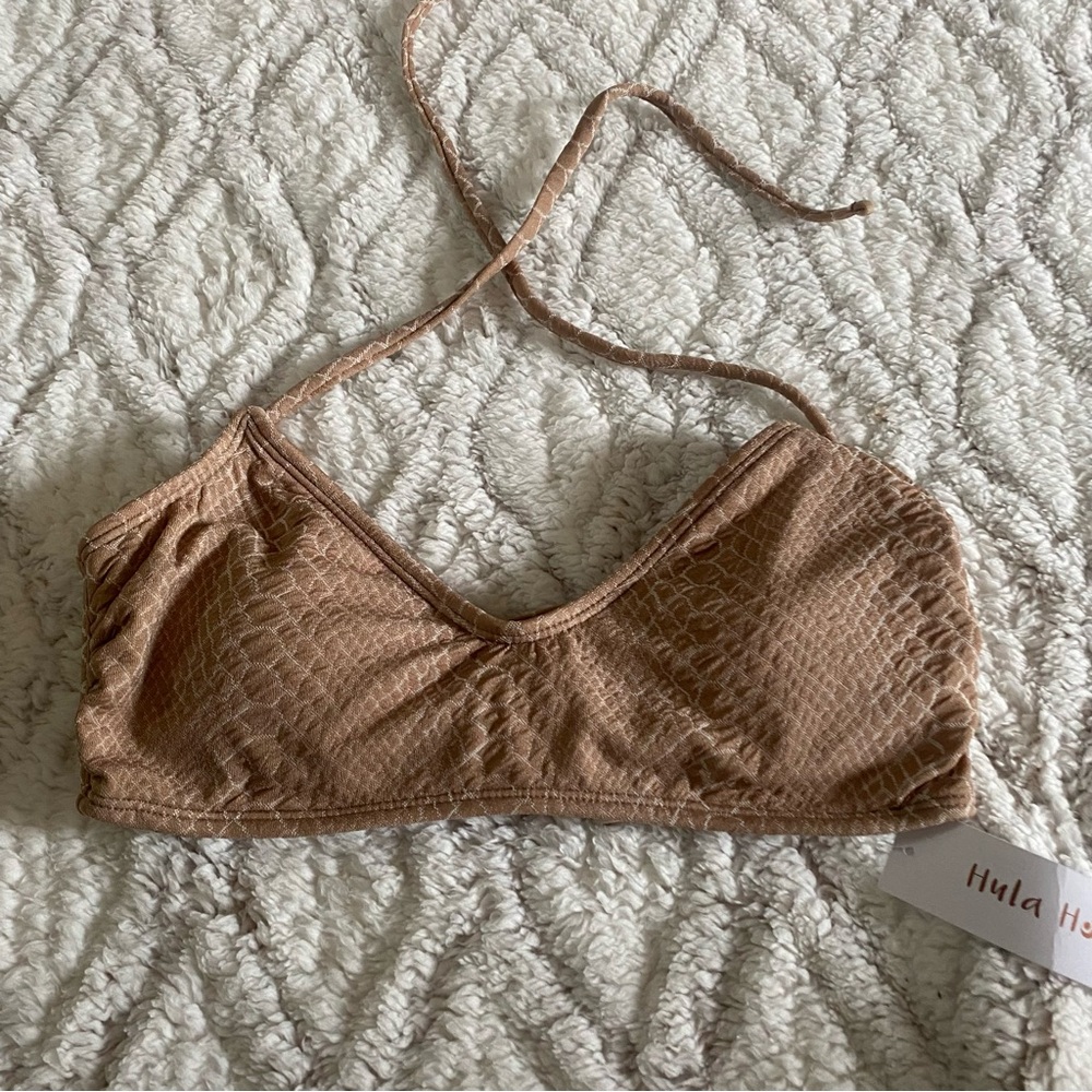 Hula Honey Bikini Top Womens Medium Brown Printed Tie Detail Beach Swim‎ NEW